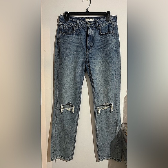 Unpublished Willa Ripped High Waist Straight Leg Jeans Medium Blue Size 27 Wmns - Picture 2 of 6